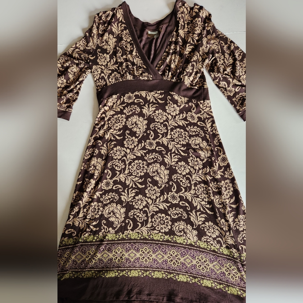 Athleta Brown/Tan Paisley Jersey Dress Size Small